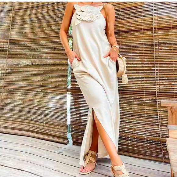 Beautiful Beige Color Corsage Maxi Dresss - Picture 5 of 6